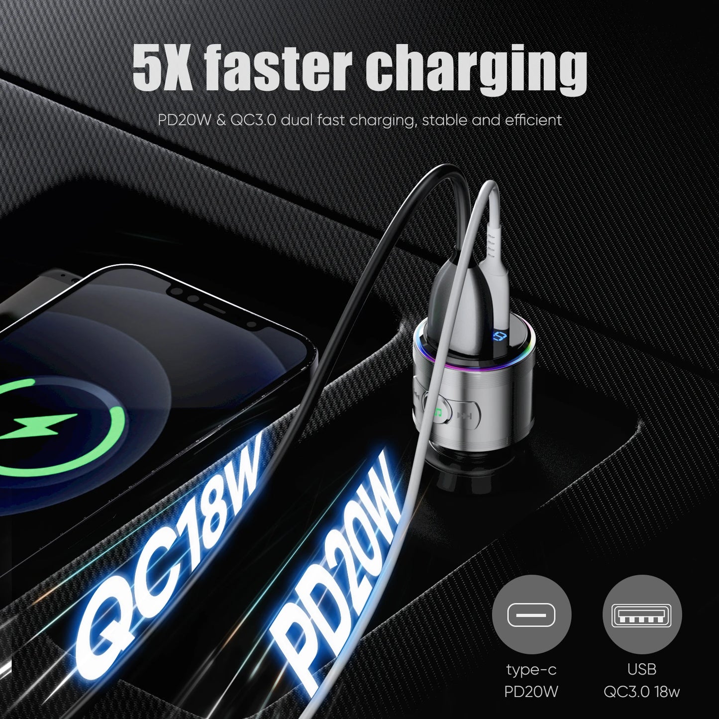 Bluetooth | FM Transmitter | Fast Charger Adapter