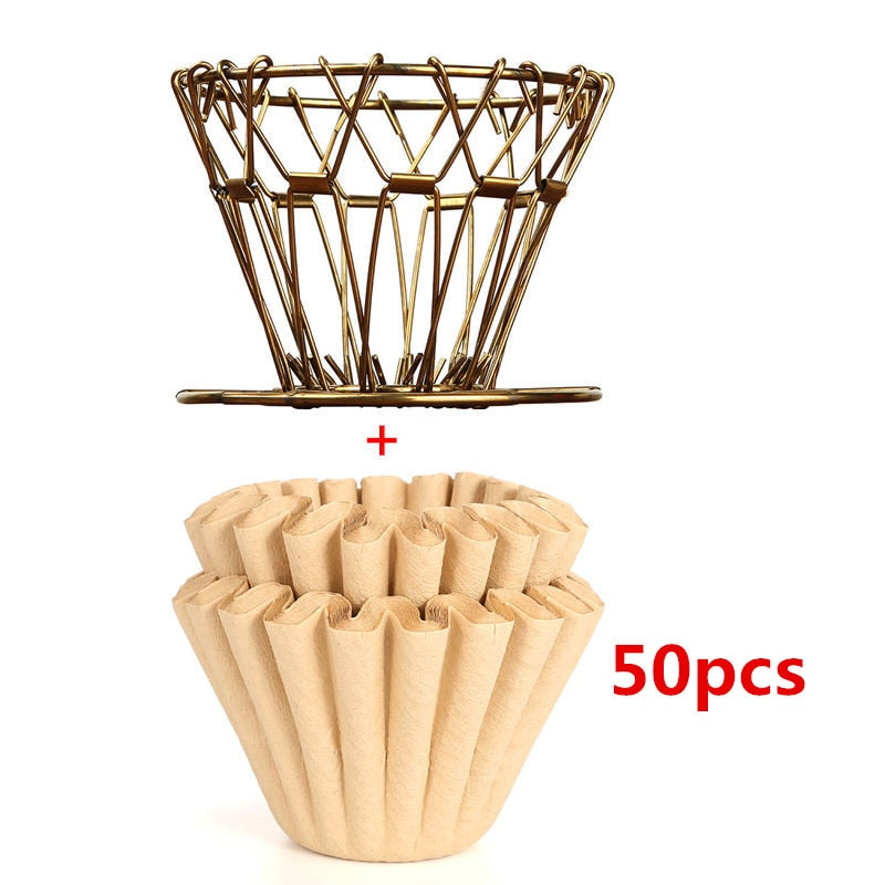 Folding pour over basket & filters gold paper example