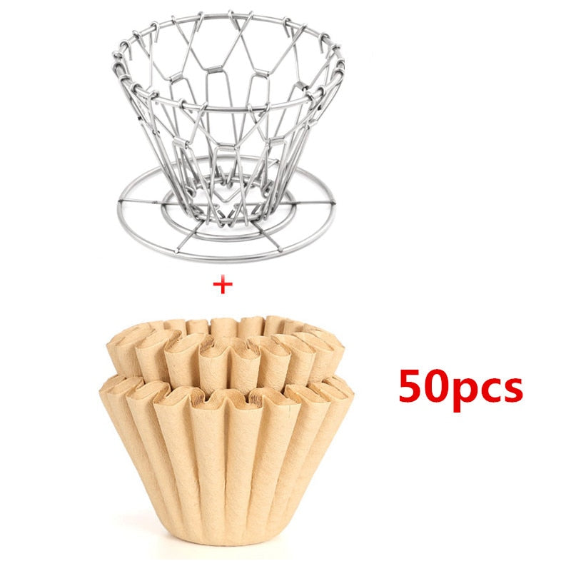 Folding pour over basket & filters silver  paper example